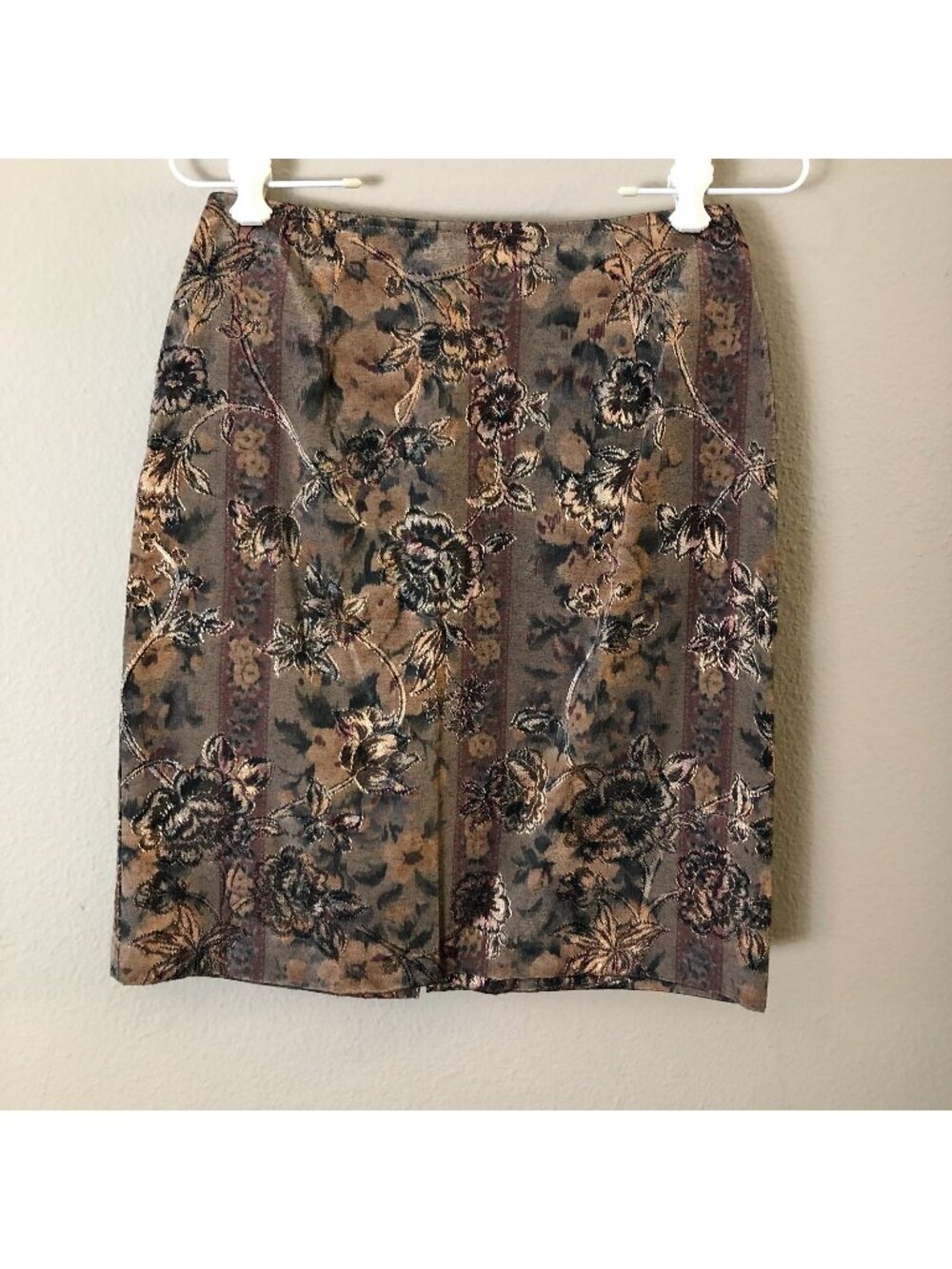 Vintage Columbus Avenue Midi Skirt Womens size 6 - 7 Green Gold Jacquard Damask